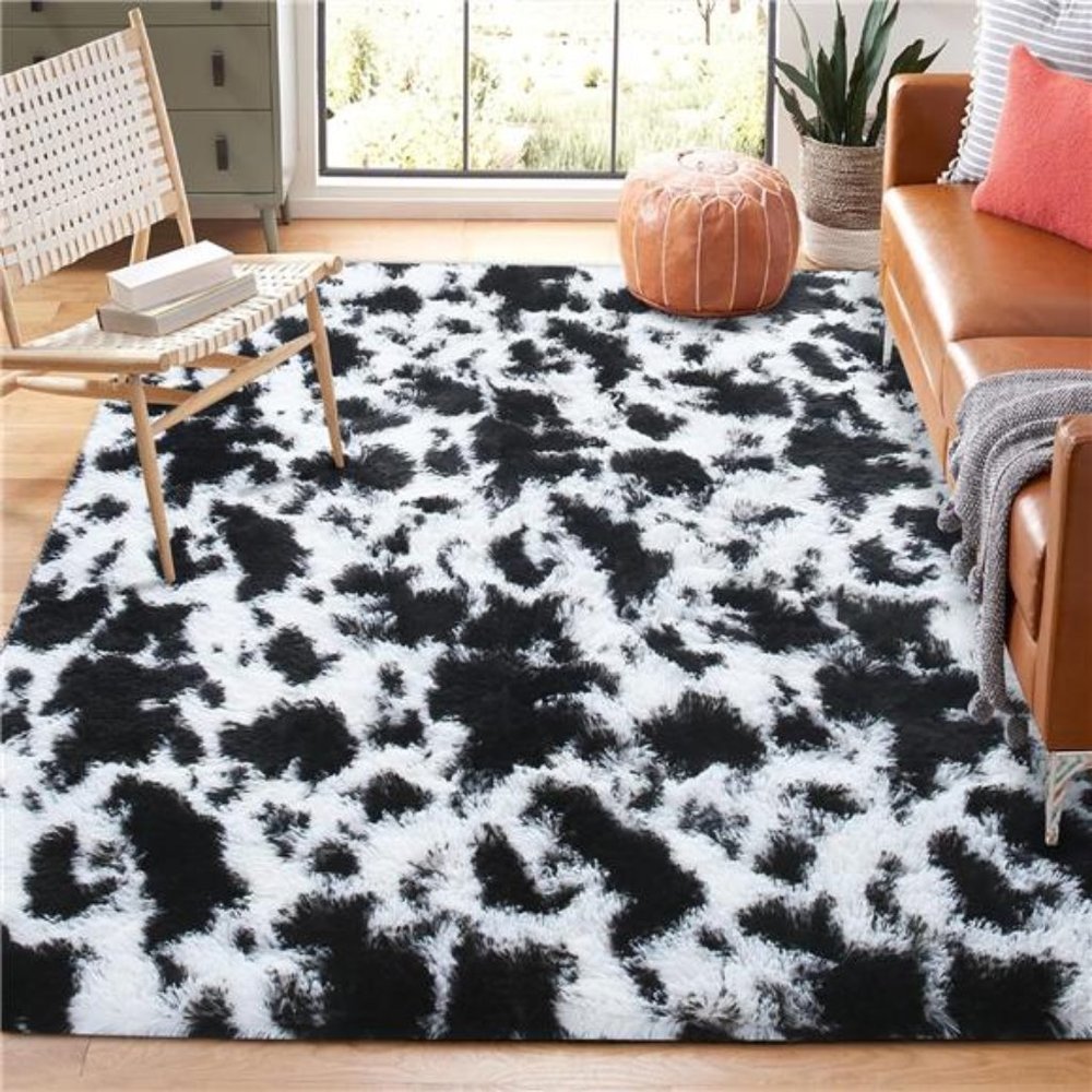 NEW Black/White Super Soft Fluffy Area Rug